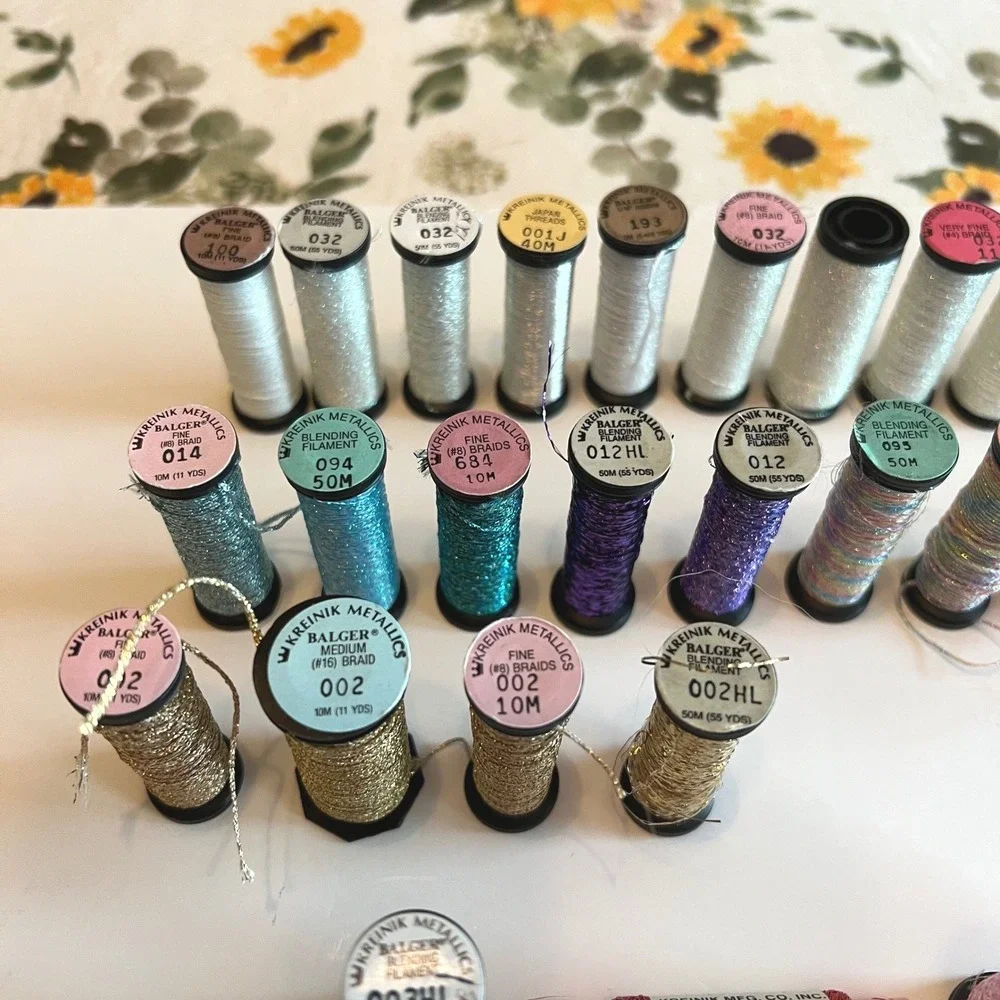 Metallic Embroidery Thread Lot Kreinik Madeira Glissen Gloss DMC 70+ Pieces